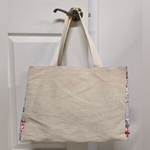 DSW Canvas Tote in Natural with Pink Floral Sides